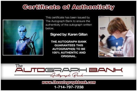 Karen Gillan proof of signing certificate