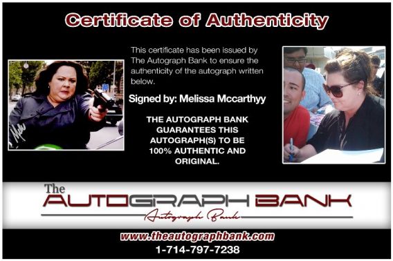 Melissa McCarthy proof of signing certificate