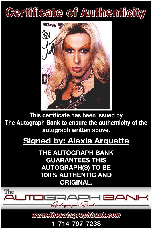 Alexis Arquette proof of signing certificate