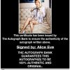 Alice Eve proof of signing certificate