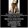 Ariana Grande certificate of authenticity from the autograph bank