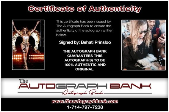 Behati Prinsloo proof of signing certificate