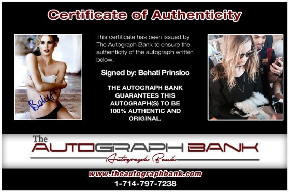 Behati Prinsloo proof of signing certificate