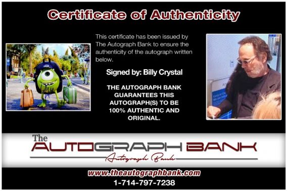 Billy Crystal proof of signing certificate