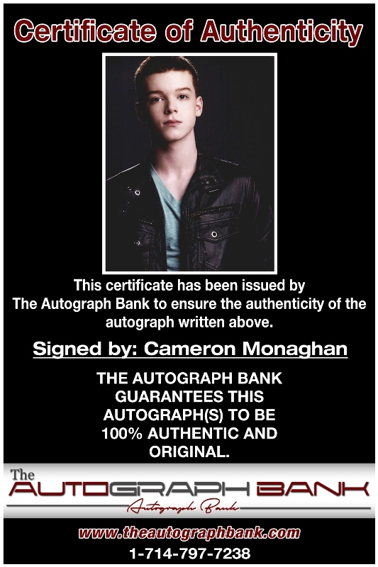 Cameron Monaghan proof of signing certificate