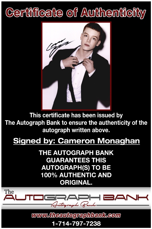Cameron Monaghan proof of signing certificate