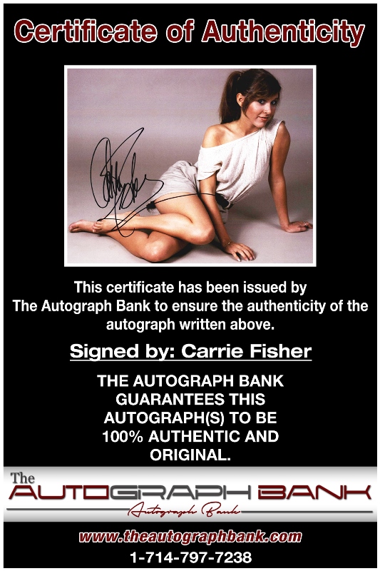 Carrie Fisher proof of signing certificate
