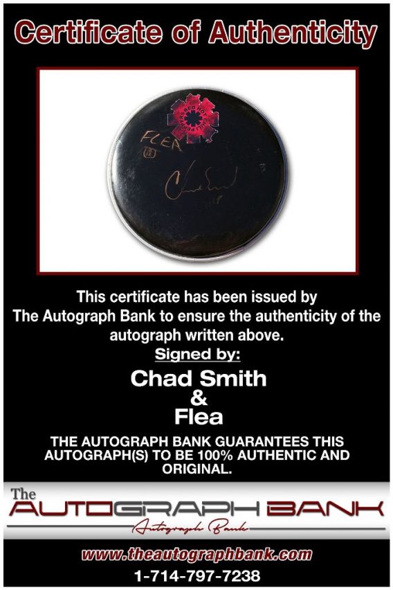 Chad Smith of Red Hot Chilli Peppers proof of signing certificate