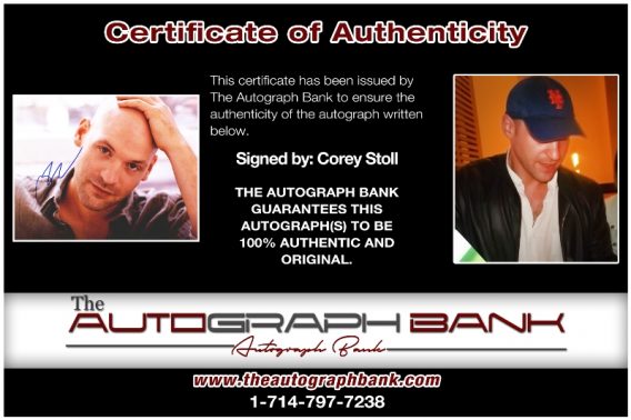 Corey Stoll proof of signing certificate