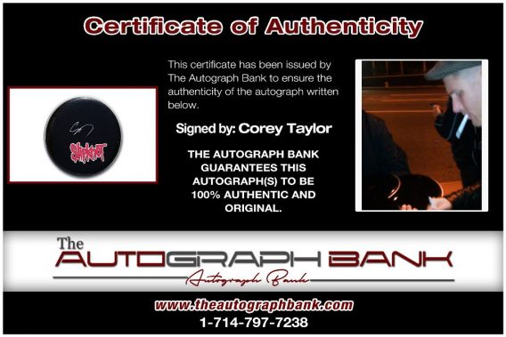 Corey Taylor proof of signing certificate