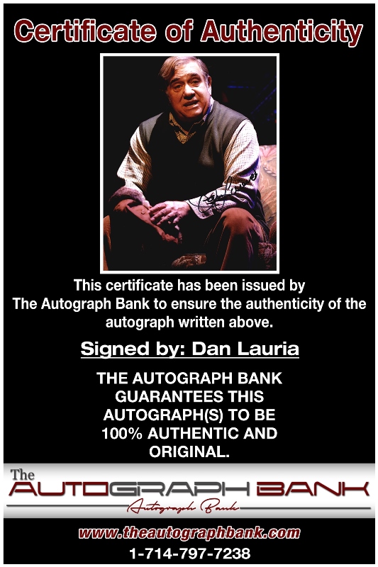 Dan Lauria certificate of authenticity from the autograph bank