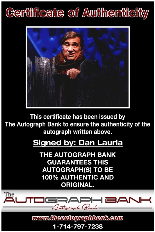 Dan Lauria certificate of authenticity from the autograph bank