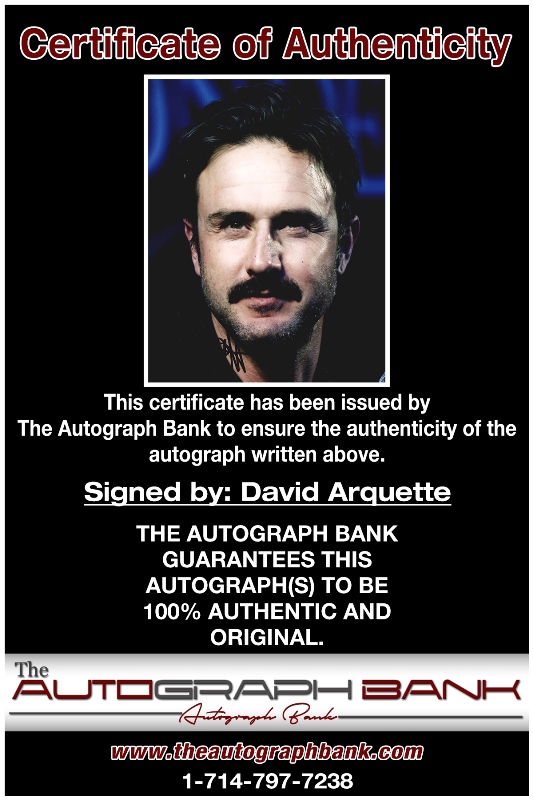 David Arquette proof of signing certificate