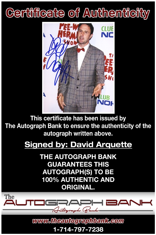 David Arquette proof of signing certificate