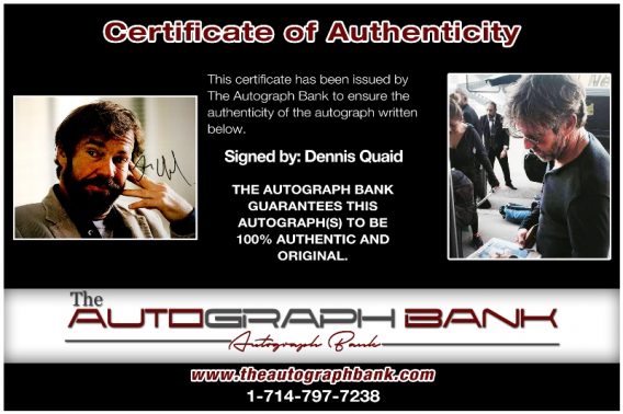 Dennis Quaid proof of signing certificate