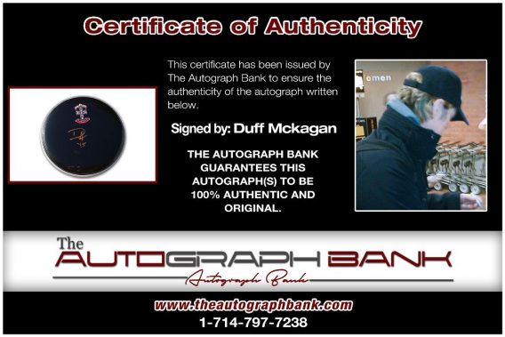 Duff Mckagan proof of signing certificate
