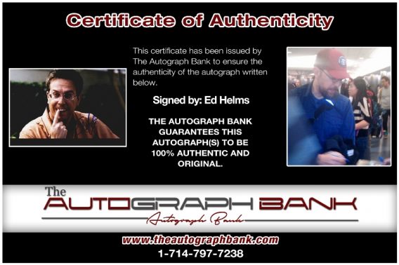 Ed Helms proof of signing certificate