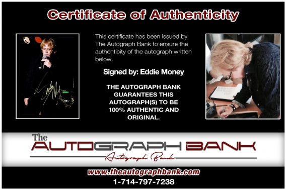 Eddie Money certificate of authenticity from the autograph bank