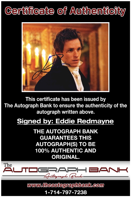 Eddie Redmayne proof of signing certificate