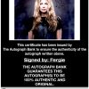 Fergie of Black Eye Peas proof of signing certificate