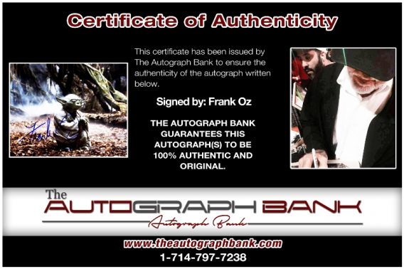 Frank Oz proof of signing certificate