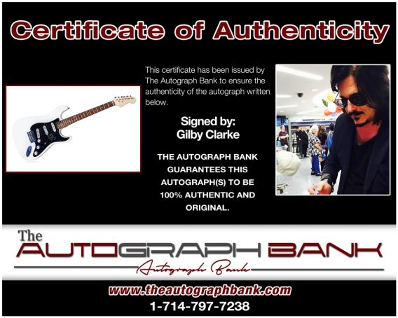 Gilby Clarke of Guns N Roses certificate of authenticity from the autograph bank