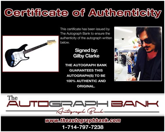 Gilby Clarke of Guns N Roses proof of signing certificate