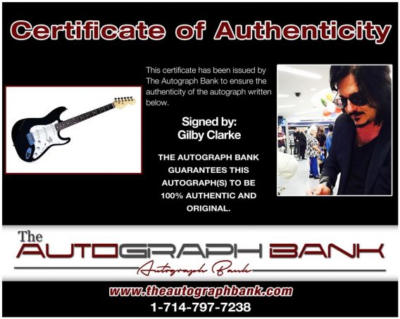 Gilby Clarke of Guns N Roses proof of signing certificate