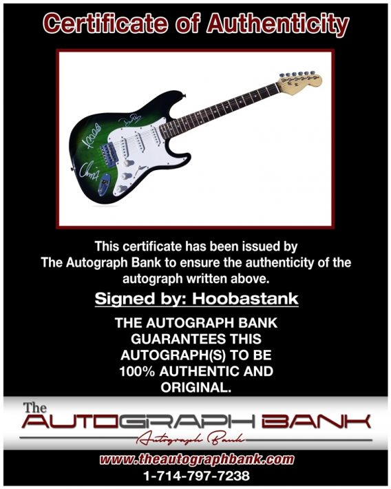 Hoobastank Band certificate of authenticity from the autograph bank