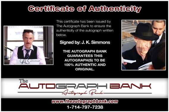 J.K Simmons proof of signing certificate