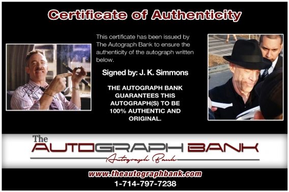 J.K Simmons proof of signing certificate