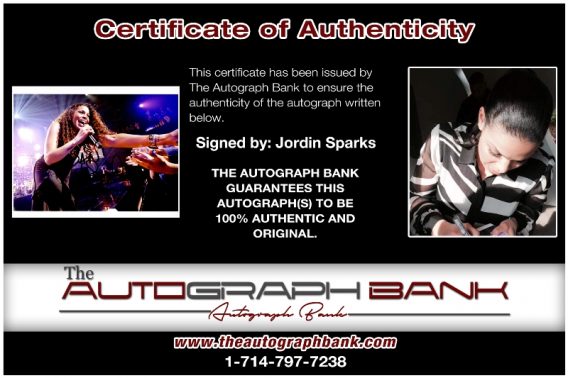 Jordin Sparks proof of signing certificate