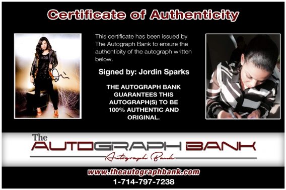 Jordin Sparks proof of signing certificate