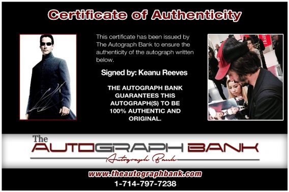 Keanu Reeves proof of signing certificate