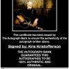 Kris Kristofferson proof of signing certificate