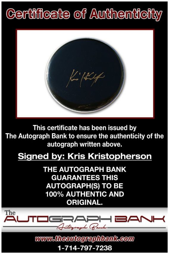 Kris Kristofferson proof of signing certificate
