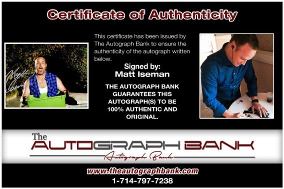 Matt Iseman proof of signing certificate