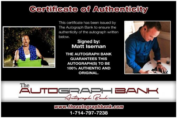 Matt Iseman proof of signing certificate