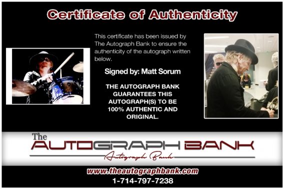 Matt Sorum proof of signing certificate