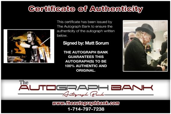 Matt Sorum proof of signing certificate