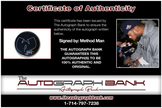 Method Man of Wu Tang Clan proof of signing certificate