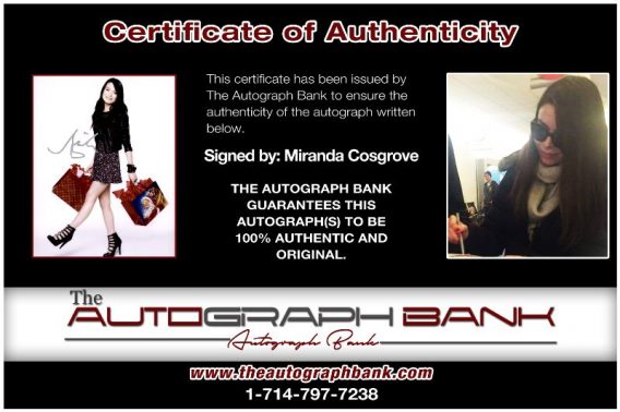 Miranda Cosgrove proof of signing certificate