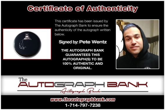 Pete Wentz proof of signing certificate