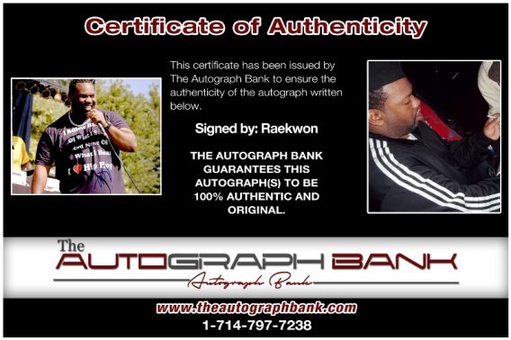 Raekwon Wu-Tang proof of signing certificate