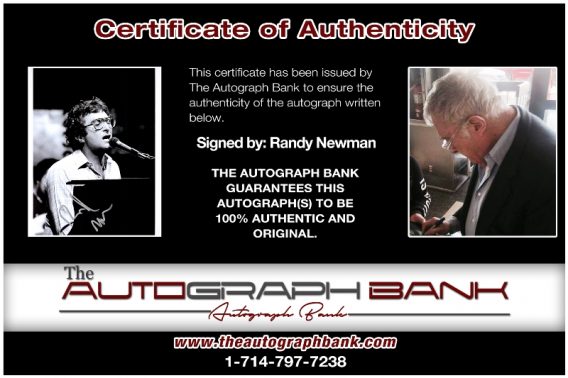 Randy Newman proof of signing certificate