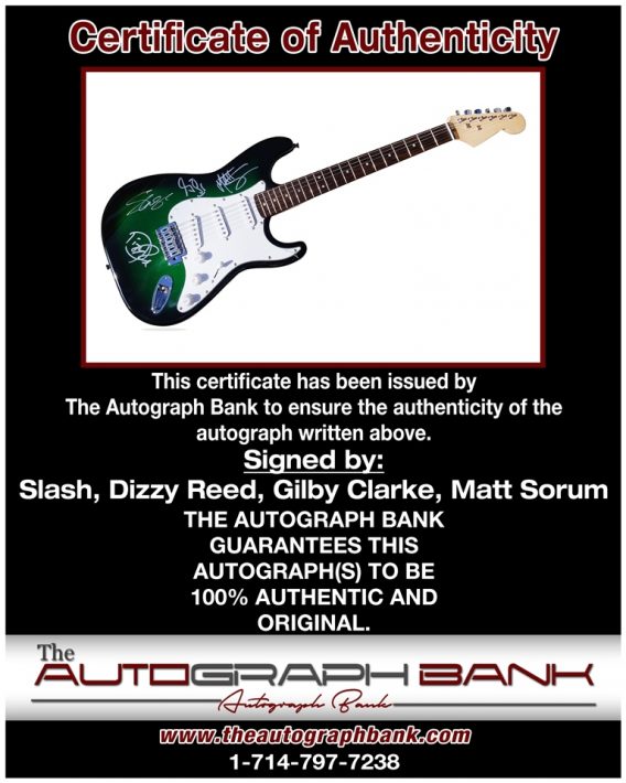 Slash of Guns N Roses proof of signing certificate