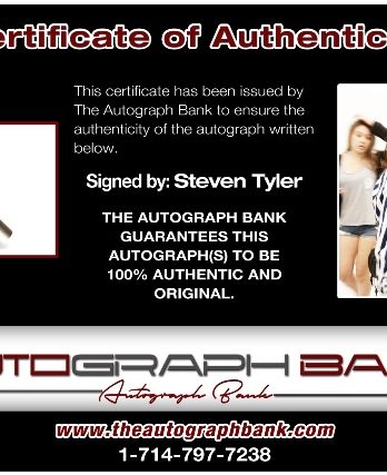 Steven Tyler from Aerosmith proof of signing certificate