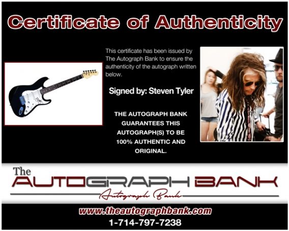 Steven Tyler from Aerosmith proof of signing certificate