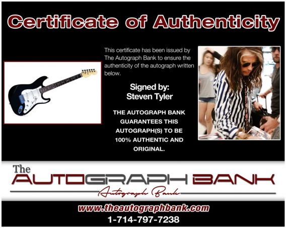 Steven Tyler from Aerosmith proof of signing certificate