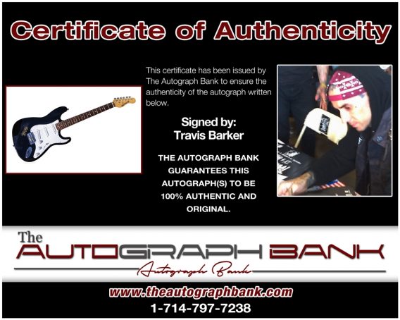 Travis Barker proof of signing certificate